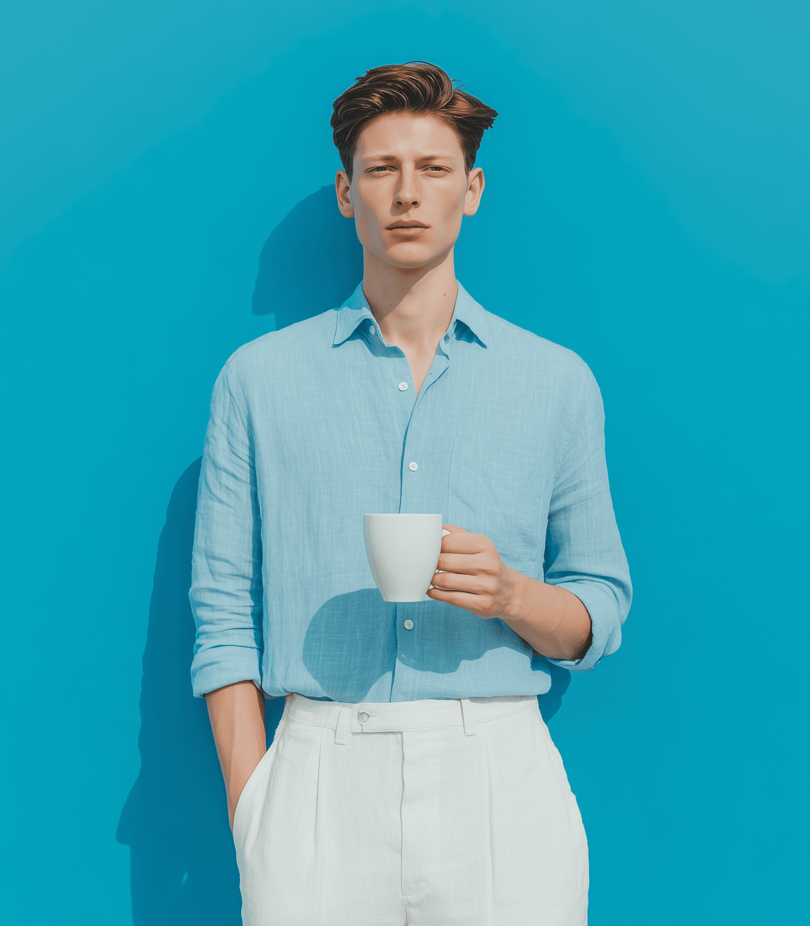 Man in blue shirt with blue background