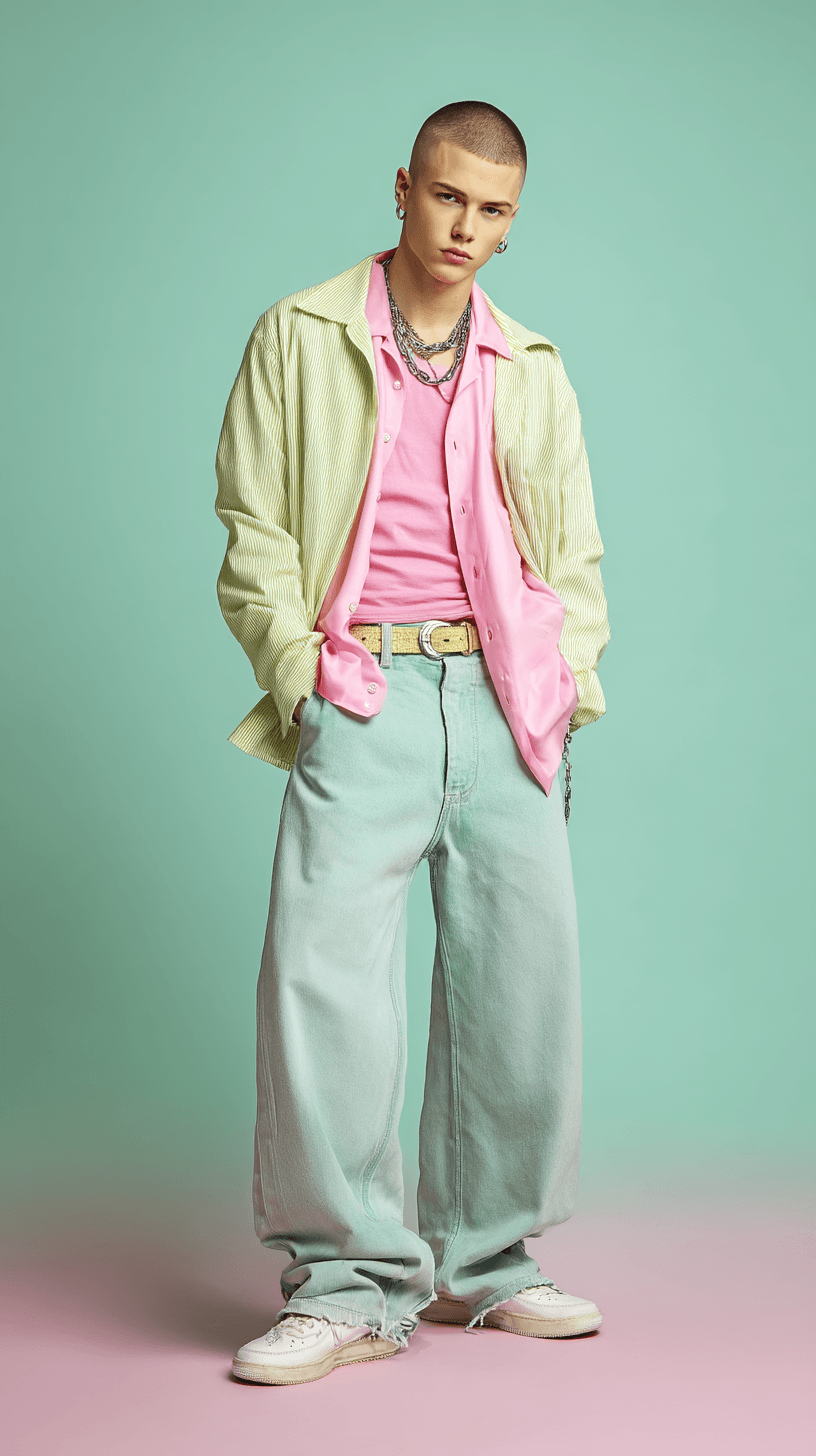 European person with pastel green background