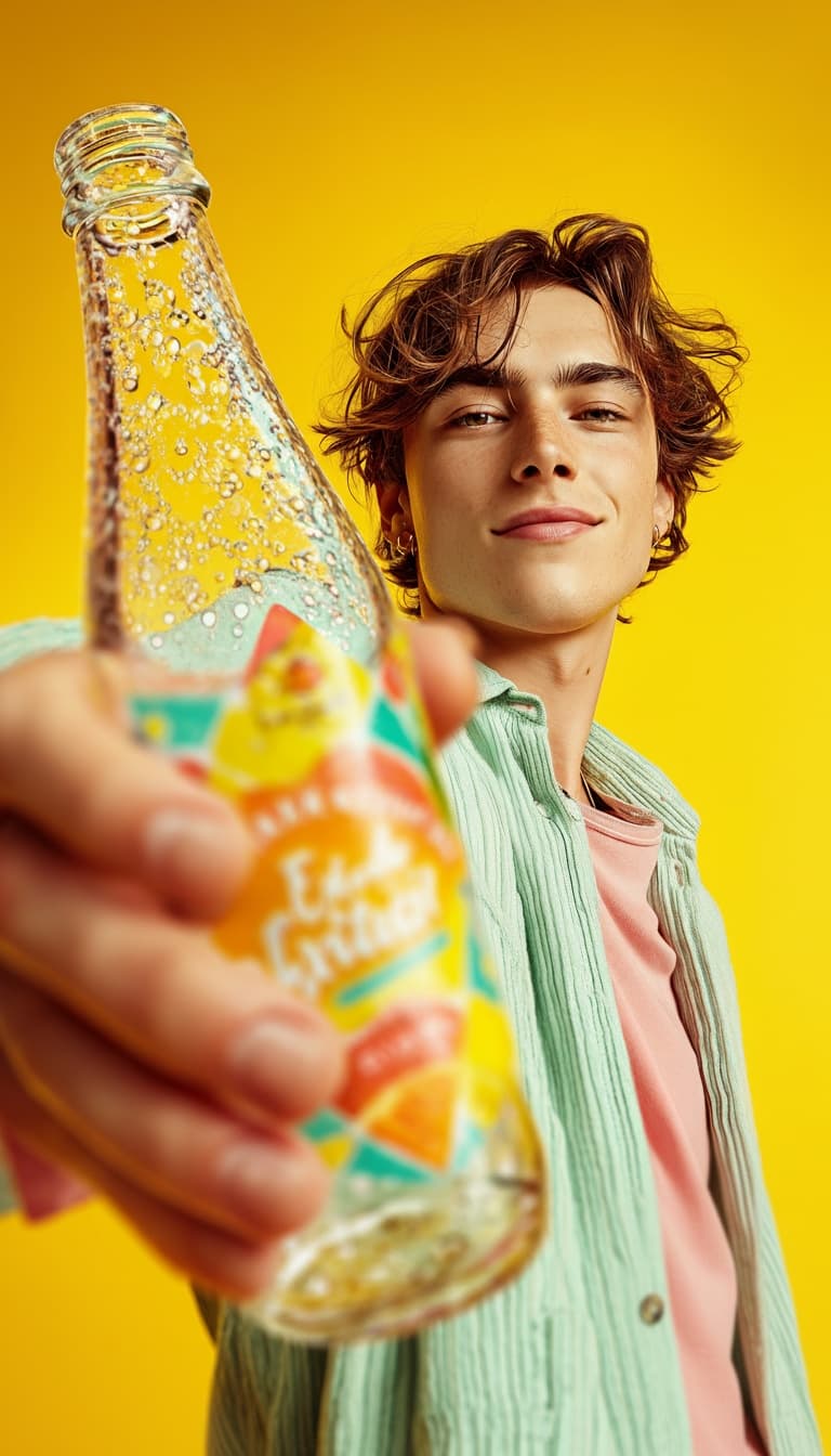 Man holding bottle with yellow background