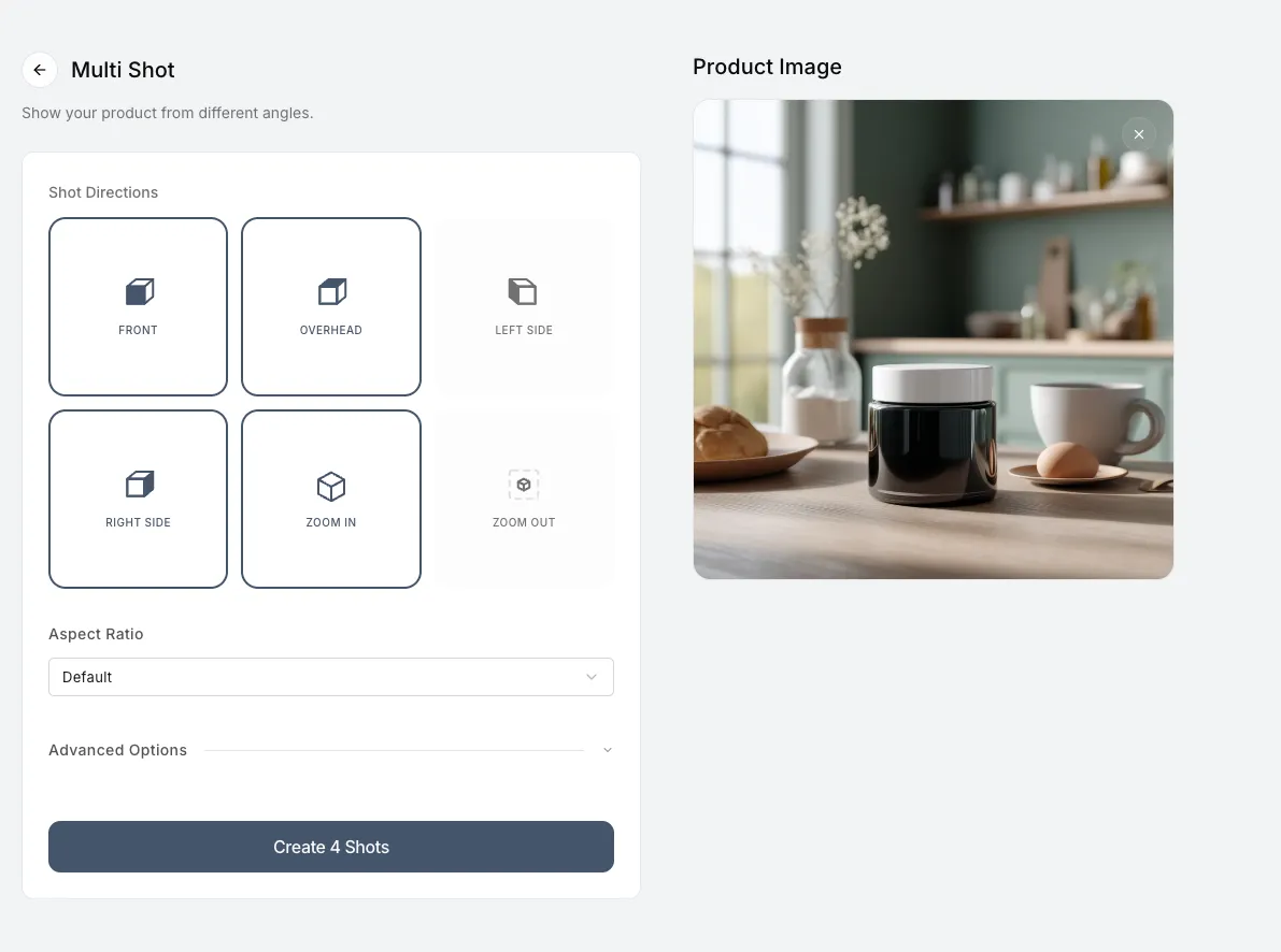 Screenshot of the "Shot Directions" grid showing icons for Front, Overhead, Left Side, etc.