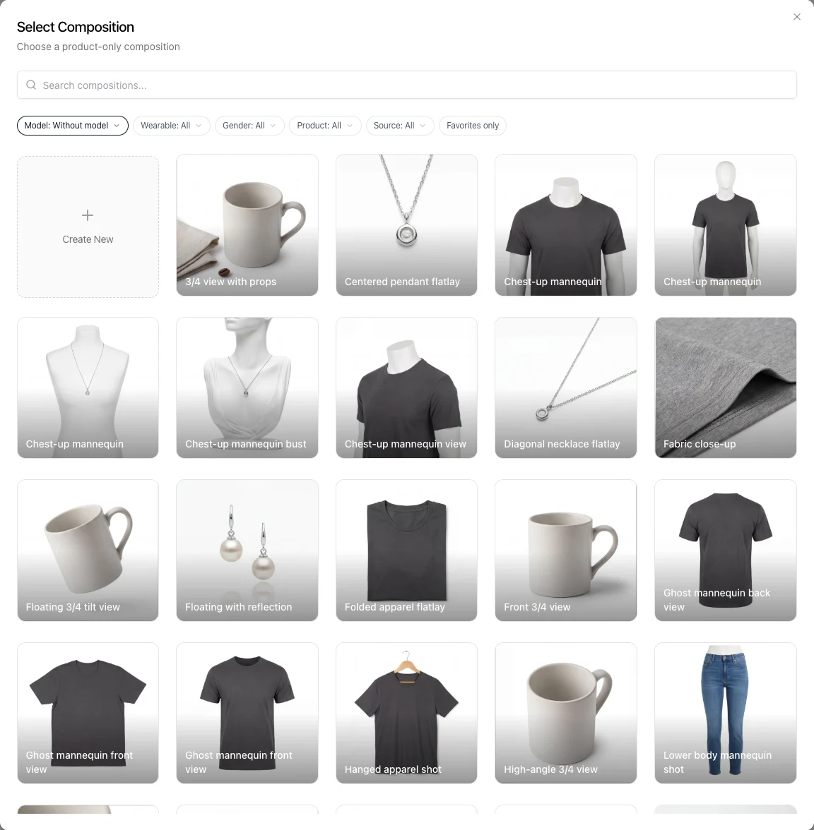 Nightjar Composition selection dialog showing reusable framing and arrangement options