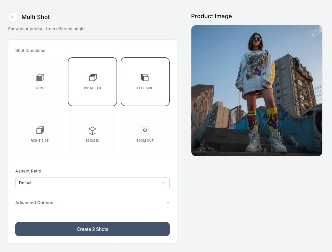 The multishot form inside Nightjar, showing a woman wearing a tshirt on the right, and the option 'Zoom in' highlighted on the left.