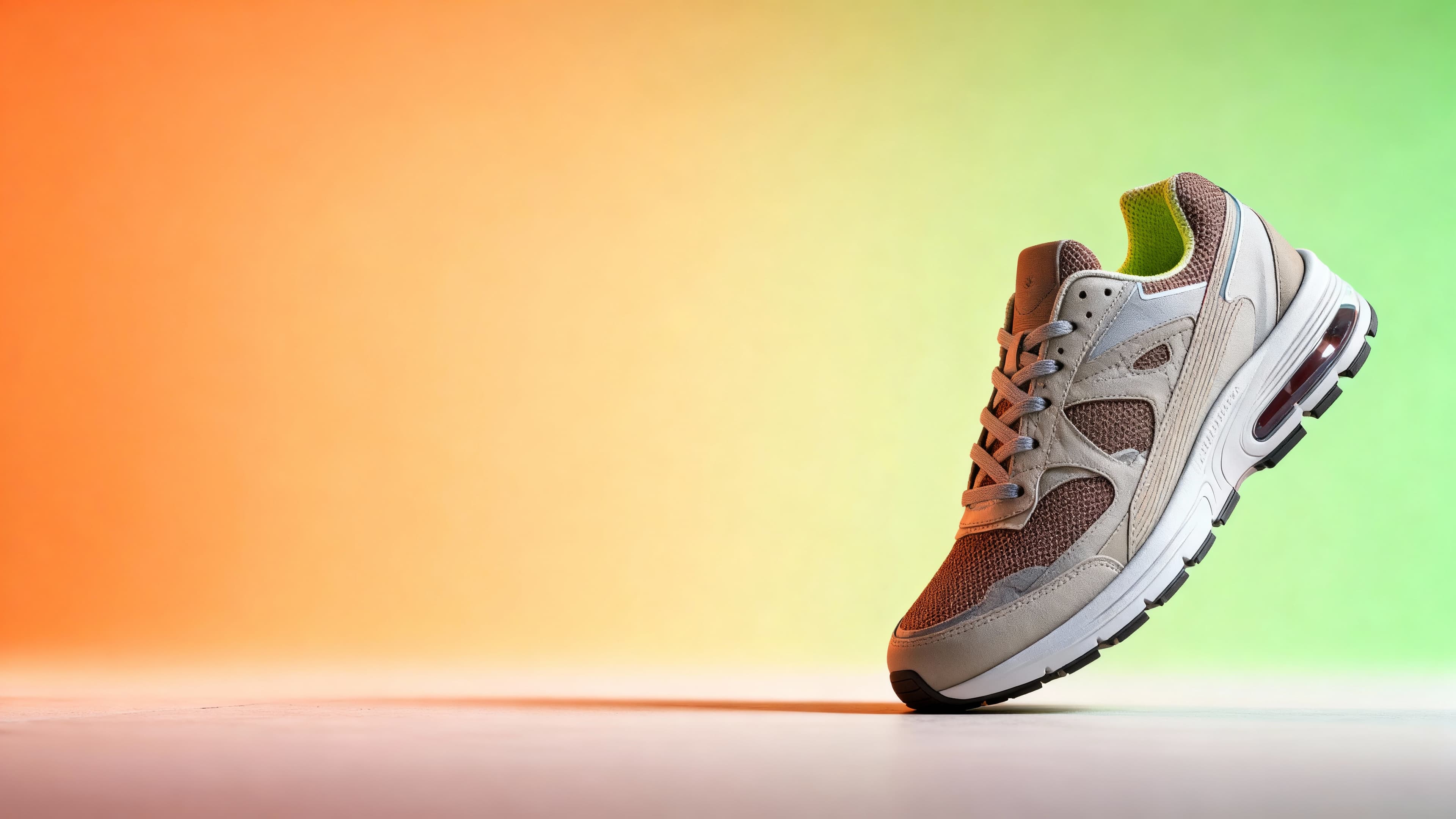 An incredibly detailed, beautiful, hyper-realistic AI generated image of a sneaker against a colorful background. The fabric and materials of the shoe are perfectly visible, to show how detailed the AI generated images are.