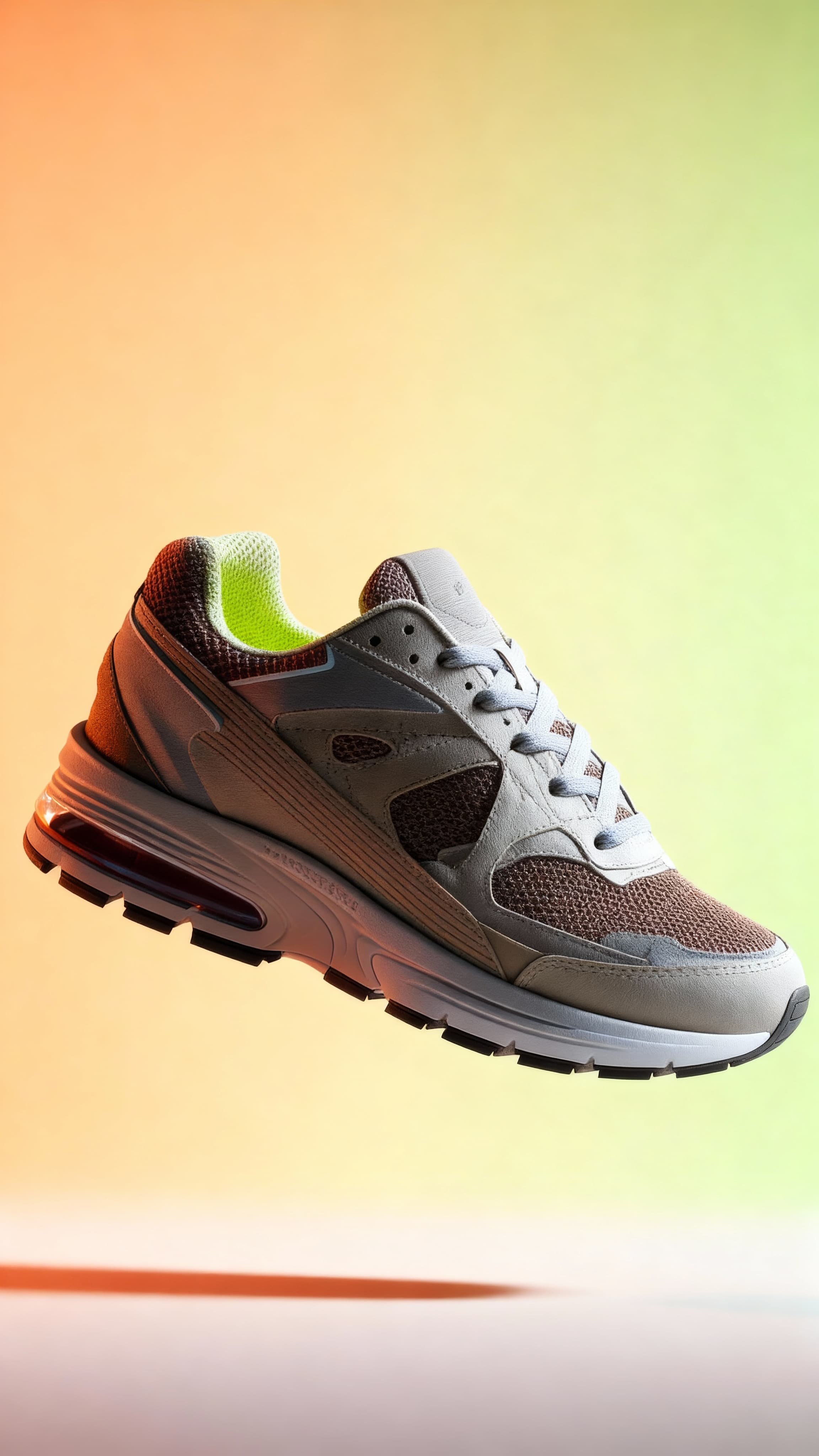 An incredibly detailed, beautiful, hyper-realistic AI generated image of a sneaker against a colorful background. The fabric and materials of the shoe are perfectly visible, to show how detailed the AI generated images are.