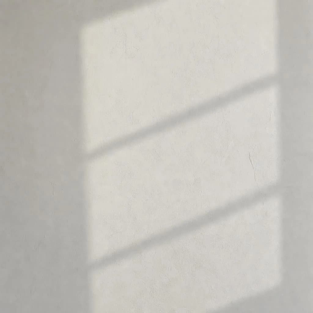 A pale plaster wall with a soft window-pane shadow falling across it — evoking quiet morning daylight.