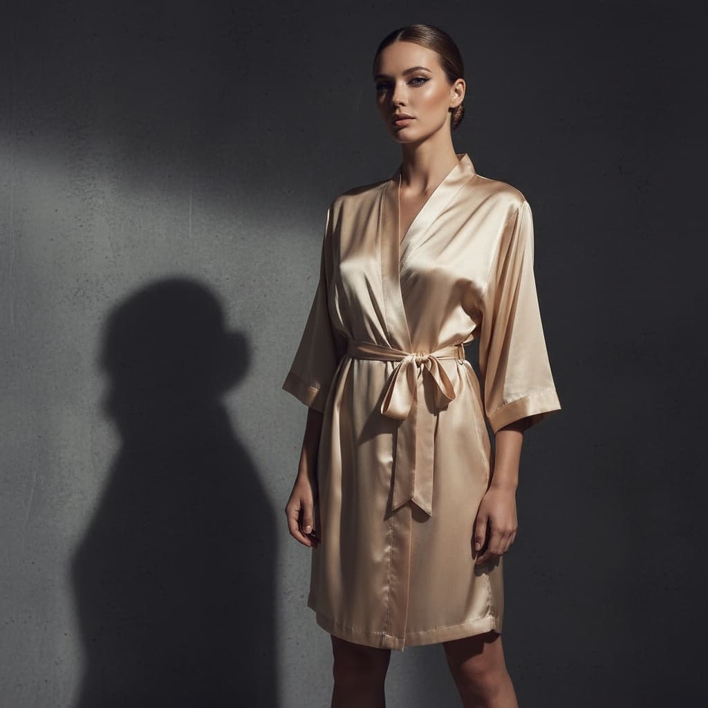 Realistic AI-produced high-fashion editorial style product photo with dramatic side lighting and moody shadows creating premium aesthetic