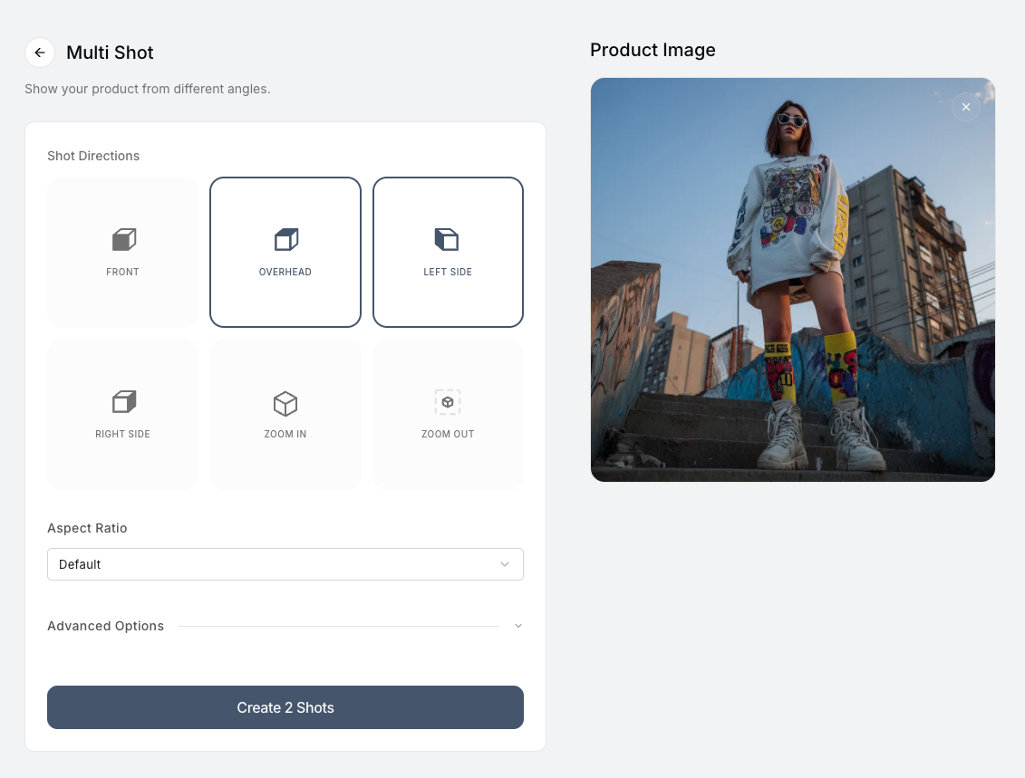 The multishot form inside Nightjar, showing a woman wearing a tshirt on the right, and the option 'Zoom in' highlighted on the left.