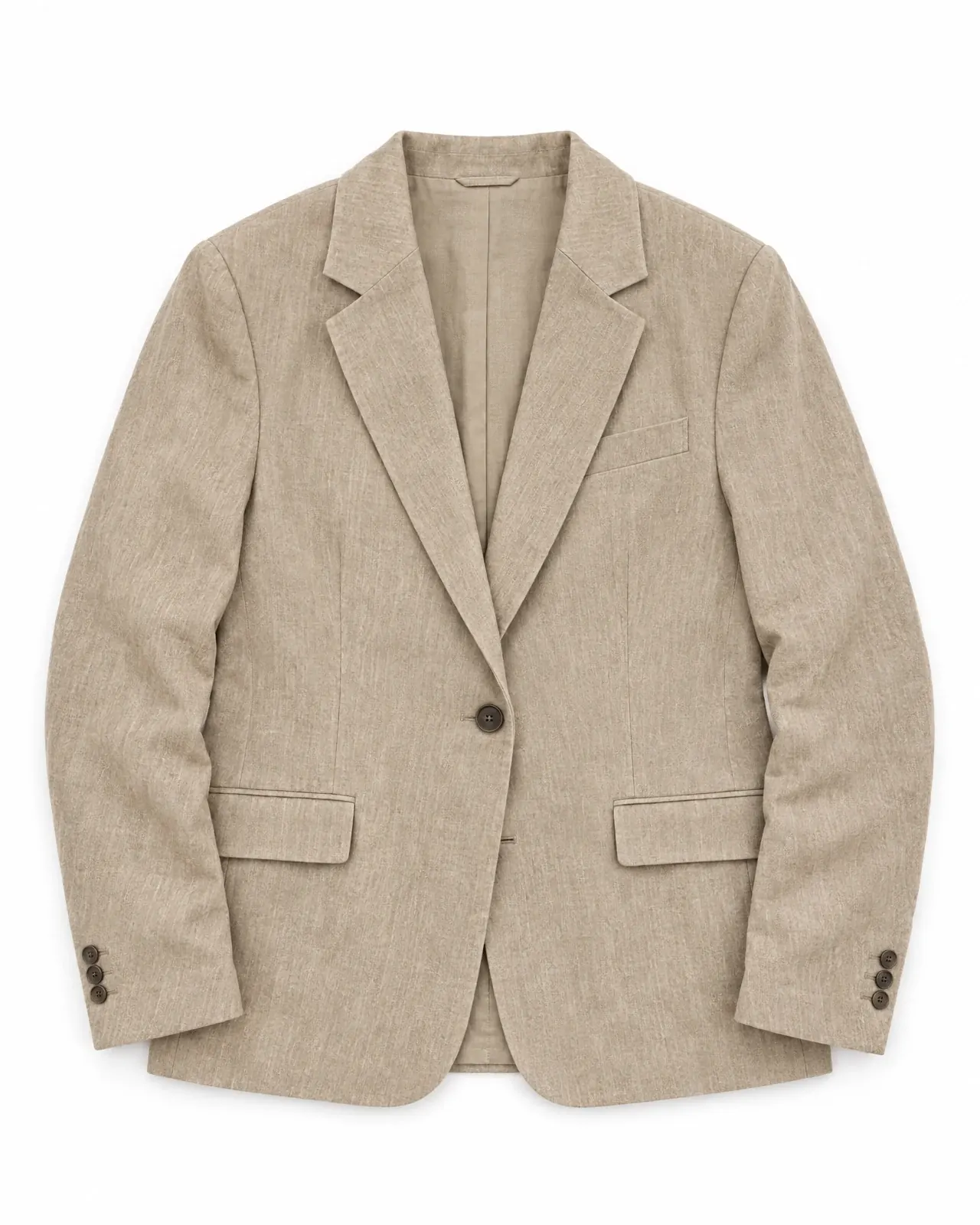 The product photo it was made from: the sand linen blazer laid flat on white.