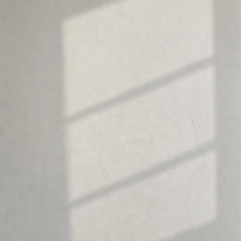 A pale plaster wall with a soft window-pane shadow falling across it — evoking quiet morning daylight.